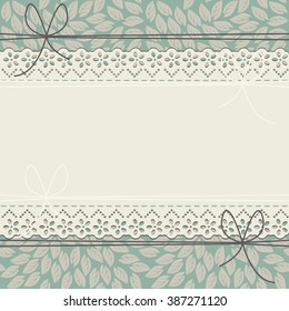 Horizontal lace frame with stylish leaves can be used for wedding invitation, greeting card , baby shower and more designs.