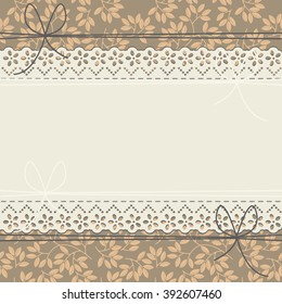Horizontal lace frame with stylish leaves can be used for wedding invitation, greeting card , baby shower and more creative designs.