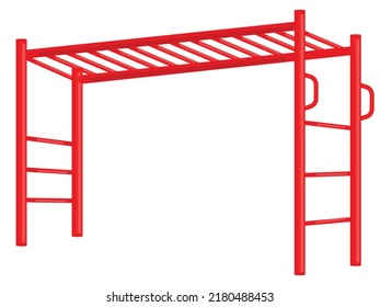 Horizontal Ladder, furniture to decorate the park, yard, patio, garden, kids playground, and kindergarten. Horizontal bar with climbing wall, rope, ladder, and gymnastic rings for outdoor exercise.