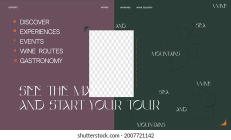 Horizontal Landing Page Design. Desktop Template for Website with Leaves. UI Sale Page. Put Your Content under Background. Vector illustration