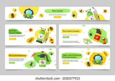 Horizontal Landing Page Pest Control Service Collection Vector Flat Illustration. Professional Insects Extermination Online Promo With Place For Text. Room Disinfection, Sanitation Inspection Company