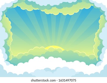 Horizontal landscape with beautiful sunrise and clouds.