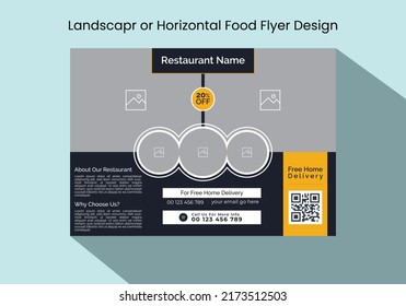 Horizontal or Landscape Delicious Food Flyer or Banner Template Design Vector, Magazine, Poster, Presentation, Brochure, Cover with Creative, Abstract, Modern and Professional colorful A4 Layout