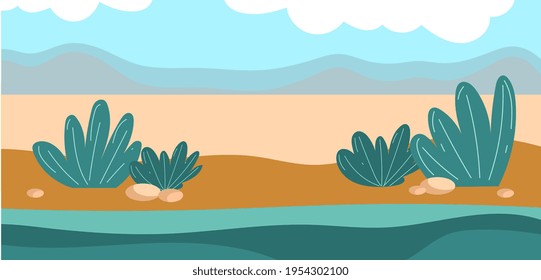 Horizontal landscape with vegetation. Flat style illustration.