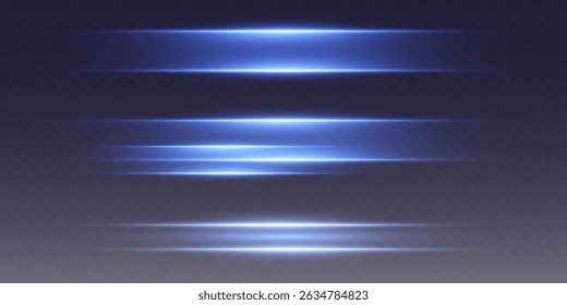 Feixes horizontais de luz laser e efeito. Em um fundo transparente.