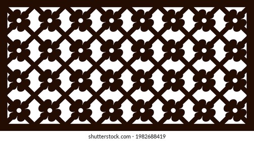 Horizontal lattice template with flowers. Decorative panel for laser cutting and cutting on cutting machines
