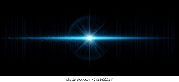 Destello de lente Horizontal con brillo equilibrado, transparencia suave y reflejos de luz. Adecuado para superposiciones, efectos de iluminación y Diseño gráfico futurista.