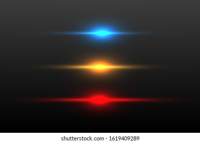 Horizontal lens flare. Laser beam, horizontal light ray.Beautiful light flare. Glowing streak on dark background. 
