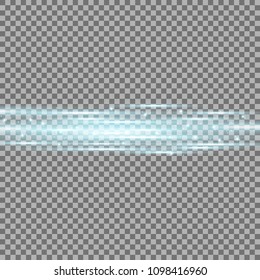 Horizontal lens flares, light rays with sparks on transparent background, light effect, aqua color