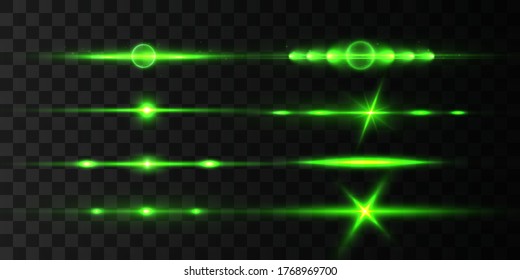 horizontal lens flares pack, laser beams, beautiful light flare. Light rays. Glow line on transparent background, bright gold glare. Glowing streaks. Luminous abstract sparkling. Vector illustration