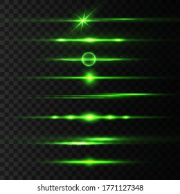 horizontal lens flares pack, laser beams, beautiful light flare. Light rays. Glow line on transparent background, bright gold glare. Glowing streaks. Luminous abstract sparkling. Vector illustration