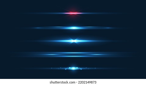 Horizontal lens flares pack. Laser beams, horizontal light rays. beautiful light flares. glowing streaks on dark. luminous abstract sparkling lined background. glowing streaks. vector design.