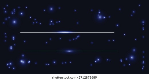 Pacote de fachos de lente horizontal. Feixes de laser, raios de luz horizontais. Listras brilhantes no plano de fundo escuro. Fundo luminoso abstrato brilhante forrado