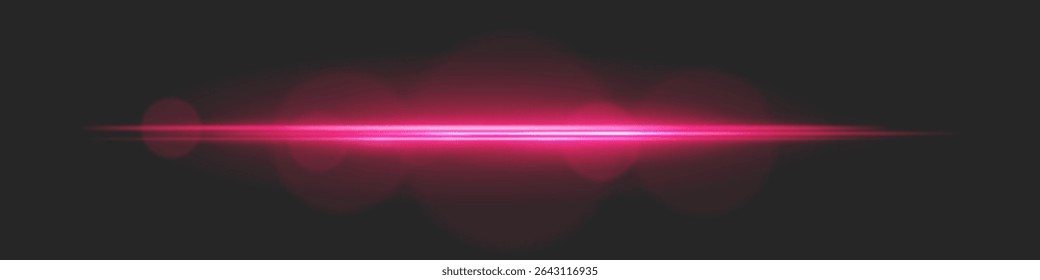 Horizontal light beam with intense glow and lens flare circles on black background. Ideal for cinematic transitions, sci-fi UI effects, or dramatic glowing overlays.