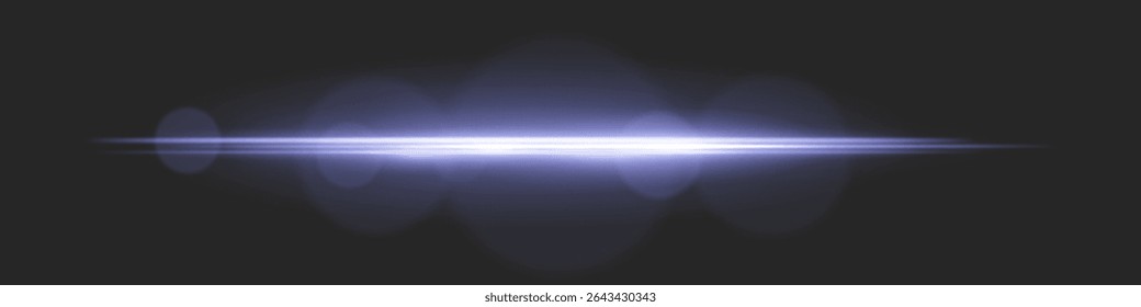 Horizontal light beam with intense glow and lens flare circles on black background. Ideal for cinematic transitions, sci-fi UI effects, or dramatic glowing overlays.