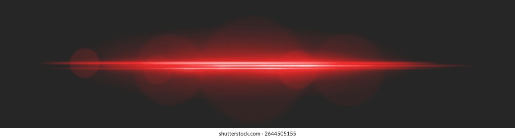 Horizontal light beam with intense glow and lens flare circles on black background. Ideal for cinematic transitions, sci-fi UI effects, or dramatic glowing overlays.