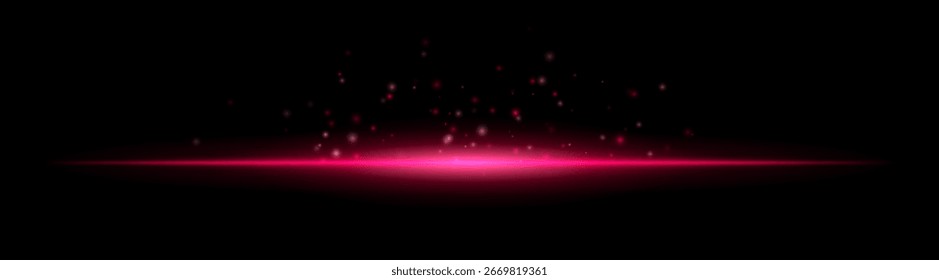 Horizontal light beam with scattered particles rising upward. Bright center with smooth radial glow and dispersed floating elements above.