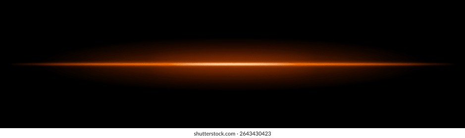 Horizontal haz de luz con suave resplandor radial sobre fondo negro. Brillo mínimo elegante ideal para transiciones de ciencia ficción, efectos de iluminación modernos o superposiciones de brillo cinematográfico.