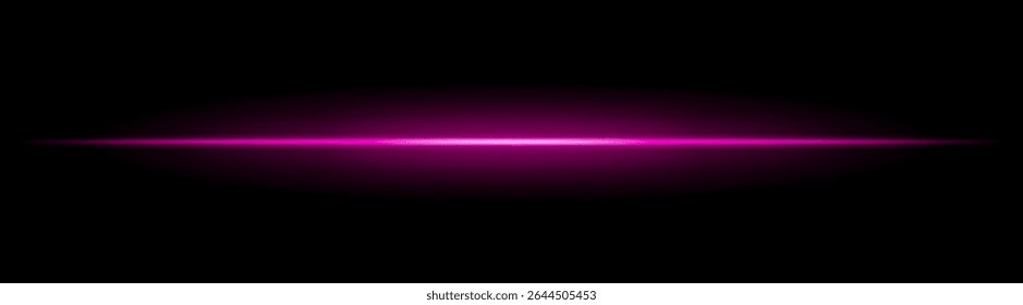 Horizontal haz de luz con suave resplandor radial sobre fondo negro. Brillo mínimo elegante ideal para transiciones de ciencia ficción, efectos de iluminación modernos o superposiciones de brillo cinematográfico.