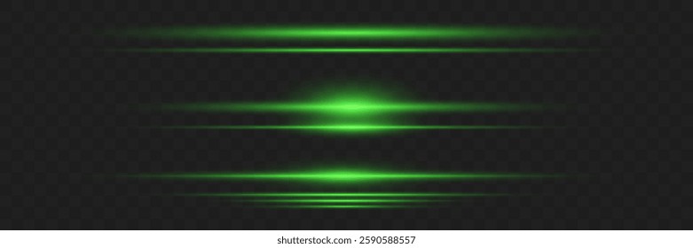 Horizontal light beams, laser lines.Neon horizontal flash and light.Vector.