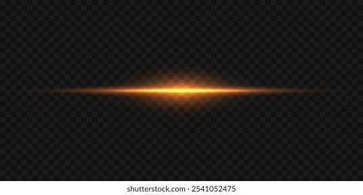 Horizontal light effect of flash. The glare of line and light. On a transparent background.
