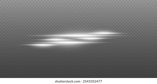 Horizontal light effect of flash. The glare of line and light. On a transparent background.