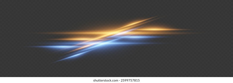Horizontal light effect, glare and flashes of light. On a transparent background.