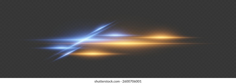 Horizontal light effect, glare and flashes of light. On a transparent background.