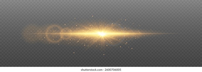 Horizontal light effect, glare and flashes of light. On a transparent background.