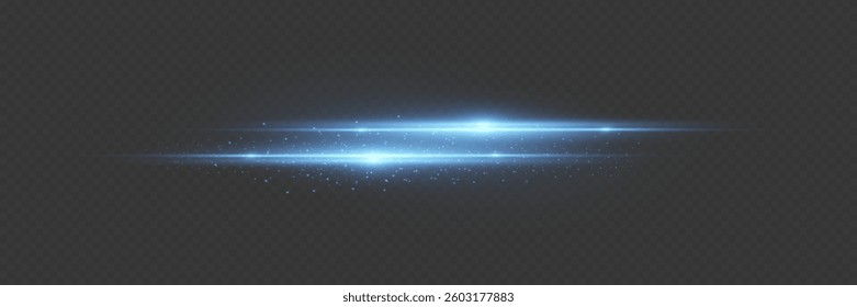 Horizontal light effect, glare and flashes of light. On a transparent background.