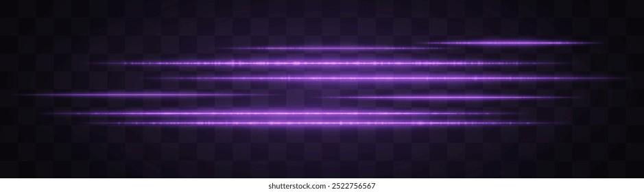 Efeito de luz horizontal isolado no fundo transparente. Correção gráfica da luz refletida. Linhas brilhantes. Exacerbação da lente. Raios abstratos. Ilustração vetorial