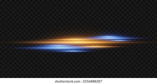 Horizontal light effect, laser beam flash. On a transparent background.