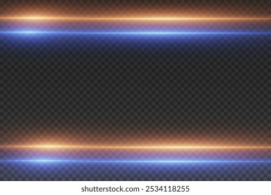 Horizontal light effect. Neon light and flash. On a transparent background.