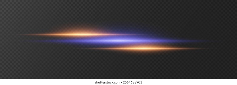 Horizontal light flares, line light effect, laser neon beam. On a transparent background.