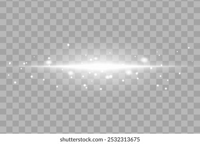 Horizontal light rays. Beautiful light reflections.  Glowing abstract sparkling background with small dust particles.