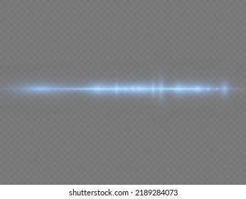 Horizontal light rays, flash blue horizontal lens flares pack, speed laser beams, glow blue line motion on transparent background, beautiful light flare, bright glare, vector illustration, eps 10