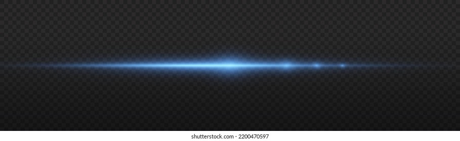 Horizontal light rays, flash blue horizontal lens flares pack, speed laser beams, glow blue line motion on transparent background, beautiful light flare, bright glare, vector illustration, eps 10
