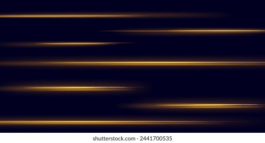 Horizontal light rays, flash blue horizontal lens flares pack, speed laser beams, glow blue line motion on transparent background, beautiful light flare, bright glare, vector illustration, eps 10