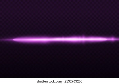 Horizontal light rays, flash purple horizontal lens flares pack, laser beams, beautiful light flare, bright gold glare, glow violet line on transparent background, vector illustration, eps 10.