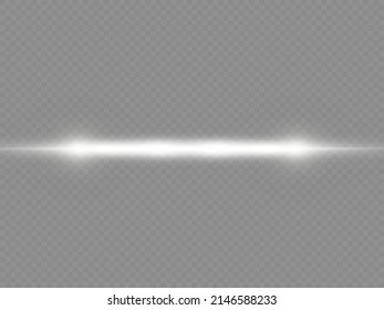 Horizontal light rays, flash white horizontal lens flares pack, laser beams, glow white line on transparent background, beautiful light flare, bright gold glare, vector illustration, eps 10.