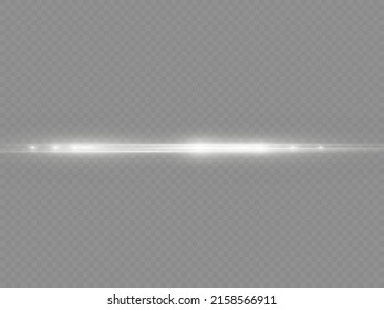 Horizontal light rays, flash white horizontal lens flares pack, laser beams, glow white line on transparent background, beautiful light flare, bright gold glare, vector illustration, eps 10.