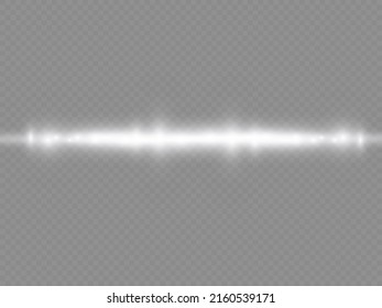 Horizontal light rays, flash white horizontal lens flares pack, laser beams, glow white line on transparent background, beautiful light flare, bright gold glare, vector illustration, eps 10.