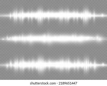 Horizontal light rays, flash white horizontal lens flares pack, laser beams, glow white line on transparent background, beautiful light flare, bright glare, vector illustration, eps 10.