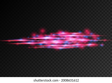 Horizontal light rays, flash yellow horizontal lens flares pack, laser beams, glow white line on transparent background, beautiful light flare, bright gold glare, vector illustration, eps 10. 