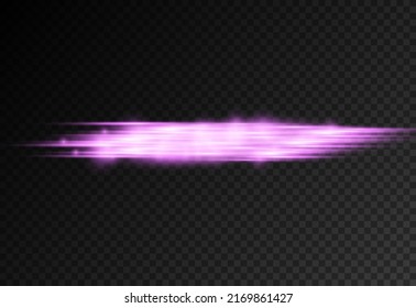 Horizontal light rays, glow violet line on transparent background, flash purple horizontal lens flares pack, laser beams, beautiful light flare, bright gold glare, vector illustration, eps 10.