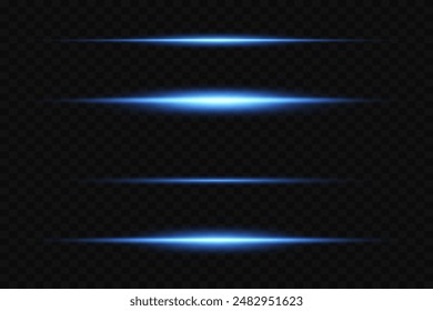 Horizontal light rays, movement of a luminous line on a transparent background, a beautiful light flash, bright highlights. Abstract laser rays of light.