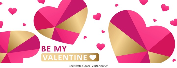 Horizontal light vector Valentine's Day card with pink hearts. The 14th of February. Love poster, banner, background.