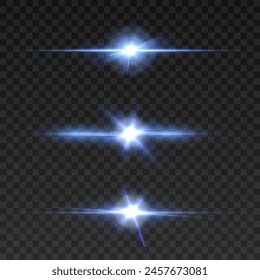 Horizontal lighting effects. Bright blue flickering translucent light on a transparent background.