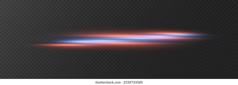 Horizontal lighting effects and glare of the laser line. On a transparent background.