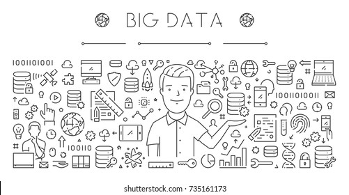 Horizontal line banner for big data. Vector linear web concept for database.